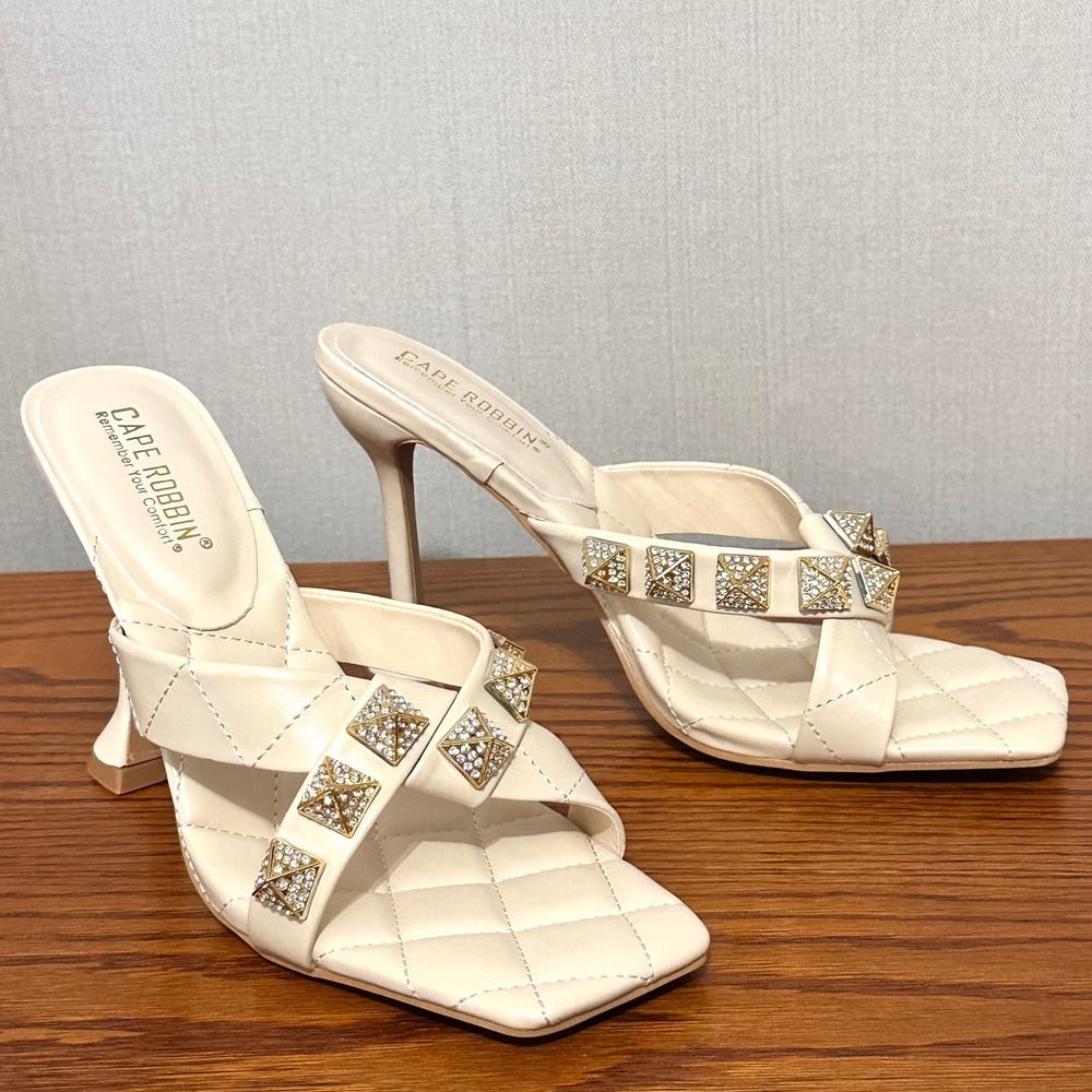Cape Robbin Melina Off White Bling Stiletto High Heel Sandal Womens Size 9 NIB